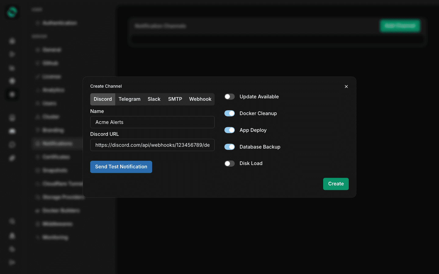 Configuration pop-up