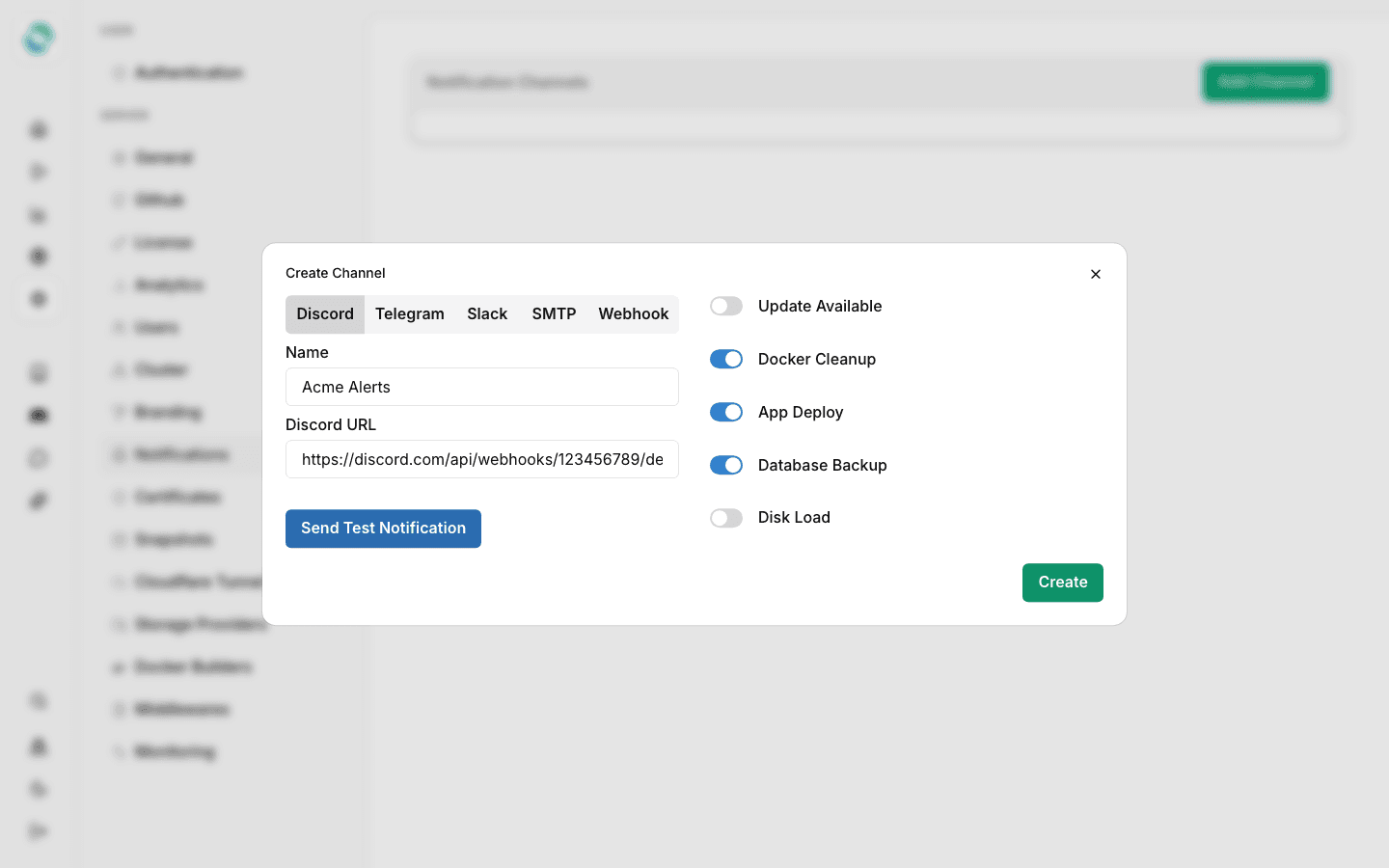 Configuration pop-up