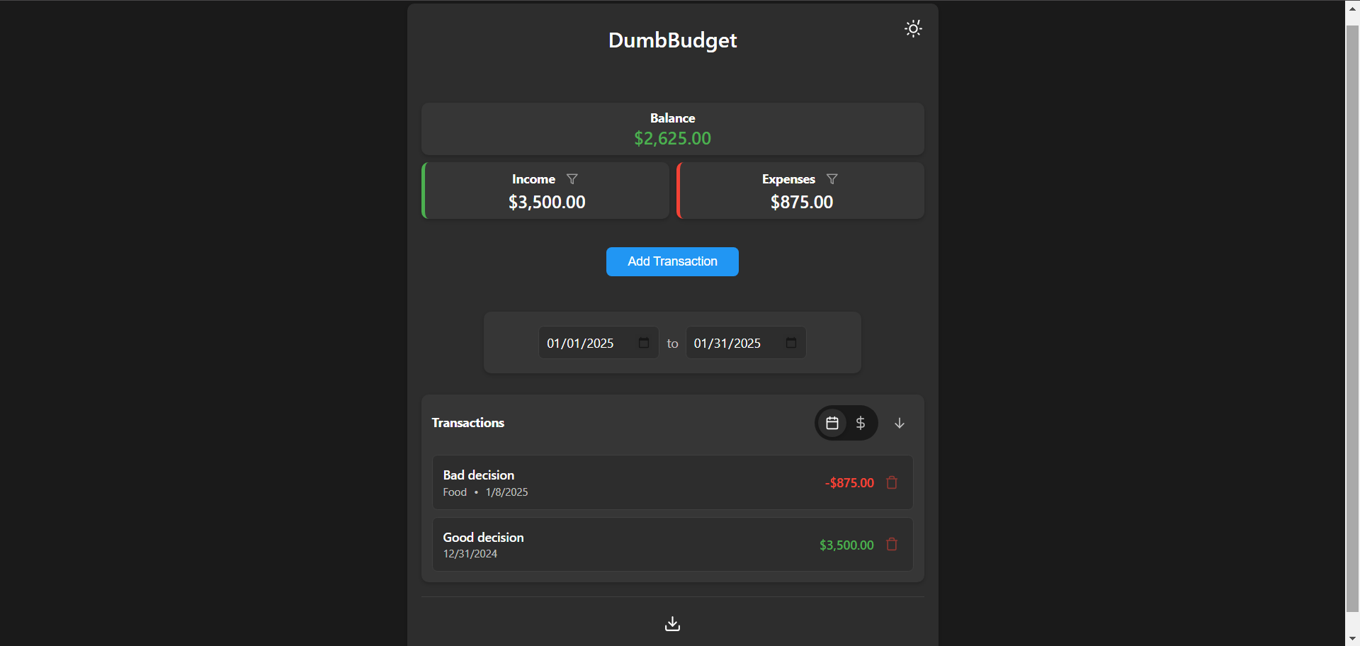 DumbBudget Screenshot